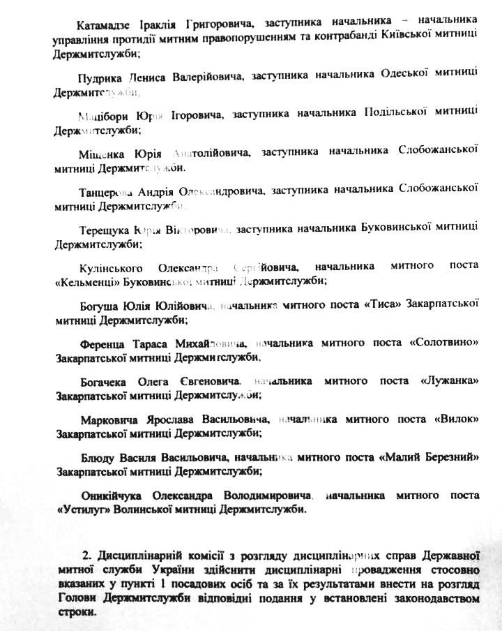 Відсторонено начальників Закарпатської митниці та митних постів краю (документ)